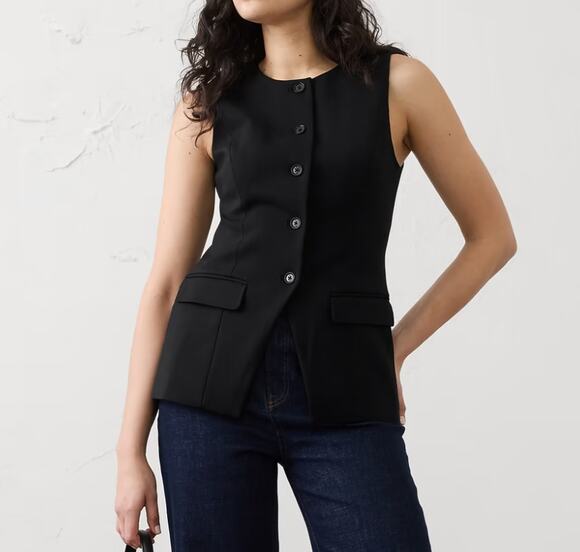 Banana Republic Factory Tops - Banana Republic Factory Black Linen Blend Long Cutaway Vest (S)